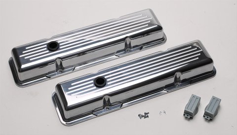 Billet Specialties Diecast Aluminum Valve Covers 95120 Covers, Stock Height, Aluminum, Polished, Ball-Milled, Chevy, Small Block, Pair thumbnail 1