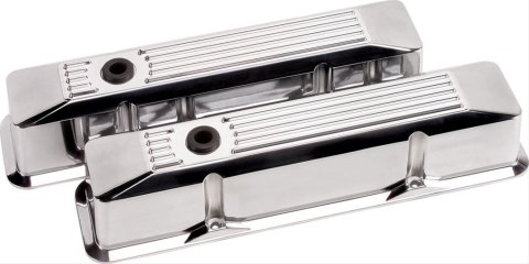 Billet Specialties Diecast Aluminum Valve Covers 95620 Covers, Tall, Aluminum, Polished, Ribbed, Chevy, Small Block, Pair thumbnail 1