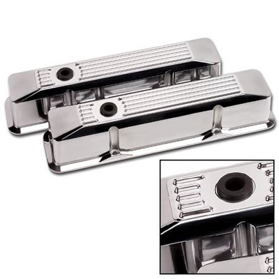 Billet Specialties Diecast Aluminum Valve Covers 95620 Covers, Tall, Aluminum, Polished, Ribbed, Chevy, Small Block, Pair thumbnail 2
