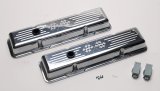 Billet Specialties Diecast Aluminum Valve Covers 95127 Covers, Stock Height, Aluminum, Polished, Cross Flags Logo, Chevy, Small Block, Pair thumbnail 1