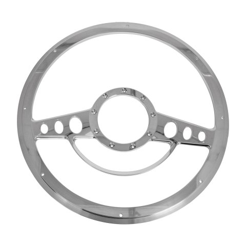 Billet Specialties Half-Wrap Steering Wheels 30725 Wheel, Half-Wrap, Classic, Aluminum, Polished, 2-Spoke, 14 in. Diameter, 9-Bolt Mount, Each thumbnail 1