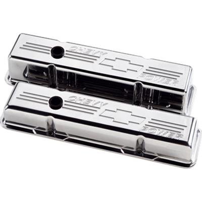 Billet Specialties Diecast Aluminum Valve Covers 95222 Covers, Tall, Aluminum, Polished, Chevy Power Logo, Chevy, Small Block, Pair thumbnail 1