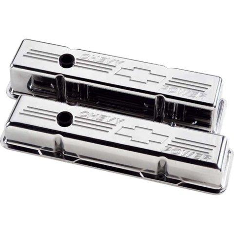 Billet Specialties Diecast Aluminum Valve Covers 95222 Covers, Tall, Aluminum, Polished, Chevy Power Logo, Chevy, Small Block, Pair thumbnail 2