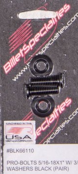 Billet Specialties Pro-Bolts BLK66110 Fender Bolts, 5/16 in.-18 RH Thread, 3/4 in. Washer Diameter, Stainless Steel, Black, Pair thumbnail 2