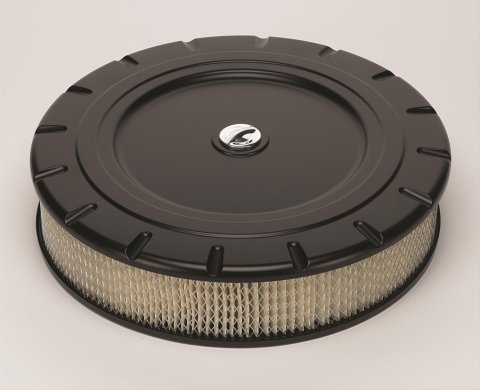 Billet Specialties Air Cleaners BLK15830 Cleaner, Round, Dropped Base, Black Powdercoat Top, Vintage Design, 14 in. Diameter, 3 in. Filter Height