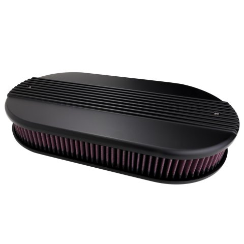Billet Specialties Air Cleaners BLK15650 Filter Assembly, Large Oval, Dual Quad, Aluminum, Black Powdercoated, Ribbed Design, 2 1/4 in. Filter Height, Each thumbnail 2
