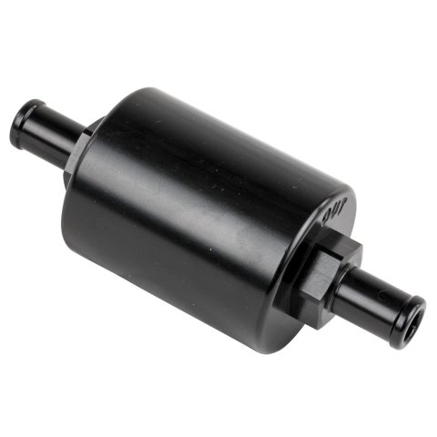 Billet Specialties 40 Microns Fuel Filter with 0.375 in. Inlet Size BLK42130 Filter, Inline Mount, Aluminum, Black Anodized, 3/8 Hose Barb, 4.50 Length, 1.375 O.D, Each