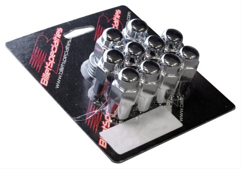 Billet Specialties Lug Nuts 999994 Nuts, .750 in. Shank with Washer, 1/2 in.- 20 RH, Closed End, Chrome Plated Steel, Set of 10 thumbnail 1