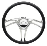 Billet Specialties Half-Wrap Steering Wheels 34005 Wheel, Half-Wrap, BLVD 05, Aluminum, Polished, 3-Spoke, 15.50 in. Diameter, 9-Bolt Mount, Each thumbnail 1