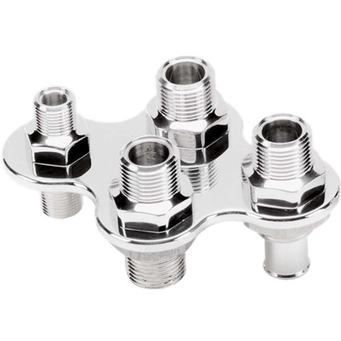 Billet Specialties Heat and Air Conditioning Bulkheads 66925 Firewall Bulkhead, 4-Port, Diamond, #6, #10, Aluminum, Polished, Each thumbnail 2