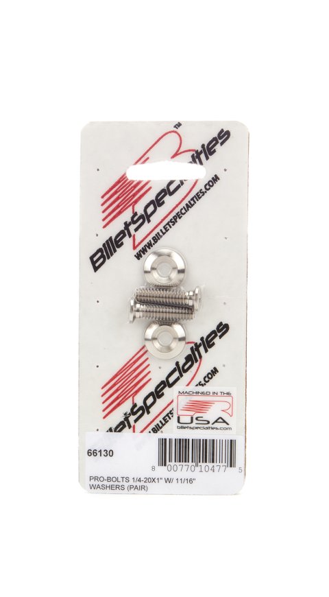 Billet Specialties Pro-Bolts 66130 Fender Bolts, 1/4 in.-20 RH Thread, 11/16 in. Washer Diameter, Stainless Steel, Natural, Pair thumbnail 2