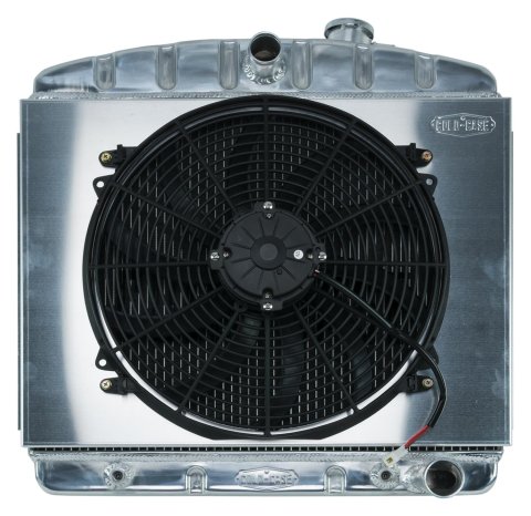 Cold Case Performance Aluminum Radiator Modules CHT562AK Radiator, Performance, Module, Aluminum, Polished, Downflow, 2 Row, Transmission Cooler, Single 16 in. Fan, Chevy, V8, Kit