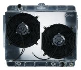 Cold Case Performance Aluminum Radiator Modules for 1961-1968 IMPALA - CHI566AK Radiator, Performance, Module, Aluminum, Polished, Downflow, 2 Row, Transmission Cooler, Dual 12 in. Fans, Chevy, Kit thumbnail 2