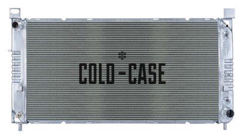 Cold Case Performance Aluminum Radiators GMT570A Radiator, Performance, Aluminum, Polished, Crossflow, 2 Row, Transmission Cooler, Cadillac, Chevy, GMC, Truck, Models without Engine Oil Cooler, Each