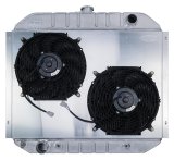 Cold Case Performance Aluminum Radiator Modules for 1978-1979 BRONCO, 1966-1977 F-100, 1975-1977 F-150 - FOT575AK Radiator, Performance, Module, Aluminum, Polished, Downflow, 2 Row, Transmission Cooler, Dual 12 in. Fan, Ford, Kit thumbnail 1