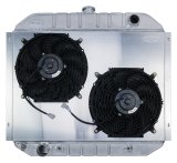 Cold Case Performance Aluminum Radiator Modules for 1978-1979 BRONCO, 1966-1977 F-100, 1975-1977 F-150 - FOT575AK Radiator, Performance, Module, Aluminum, Polished, Downflow, 2 Row, Transmission Cooler, Dual 12 in. Fan, Ford, Kit thumbnail 2