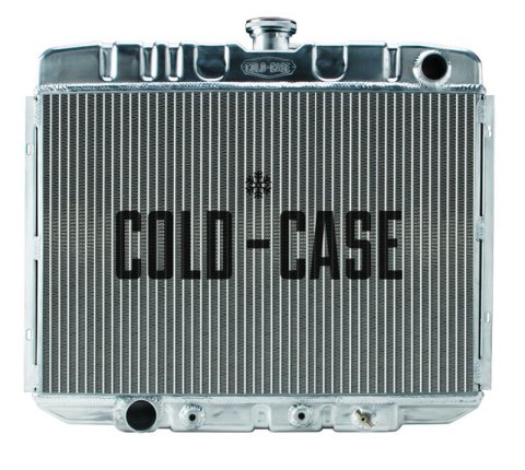 Cold Case Performance Aluminum Radiators for 1967-1970 MUSTANG - FOM588A Radiator, Performance, Aluminum, Polished, Downflow, 2 Row, Transmission Cooler, Ford, Mustang, Big Block, Each