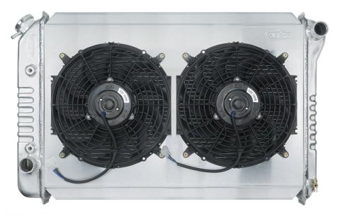 Cold Case Performance Aluminum Radiator Modules FOM578K Radiator, Performance, Module, Aluminum, Polished, Downflow, 2 Row, Dual 12 in. Fan, Ford, Kit