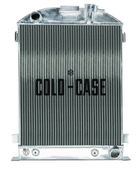 Cold Case Performance Aluminum Radiators for 1932 MODEL B - STF902A Radiator, Performance, Aluminum, Polished, Downflow, 2 Row, Transmission Cooler, Ford Highboy, Chevy Small Block, Each