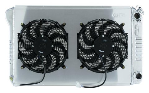 Cold Case Performance Aluminum Radiator Modules GMT558ALSSK Radiator, Performance, Module, Aluminum, Polished, Crossflow, 2 Row, Dual 14 in. Fans, LS Swap, Kit