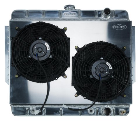 Cold Case Performance Aluminum Radiator Modules for 1961-1965 IMPALA - CHI565AK Radiator, Performance, Module, Aluminum, Polished, Downflow, 2 Row, Transmission Cooler, Dual 12 in. Fans, Chevy, Kit