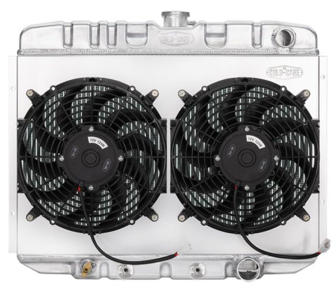 Cold Case Performance Aluminum Radiator Modules for 1967-1970 MUSTANG - FOM587AK Radiator, Performance, Module, Aluminum, Polished, Downflow, 2 Row, Transmission Cooler, Single 16 in. Fan, Ford, Small Block, Kit thumbnail 1