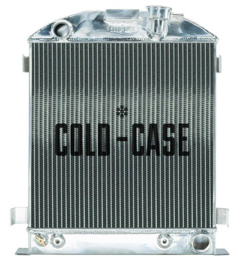 Cold Case Performance Aluminum Radiators for 1932 MODEL B - STF904A Radiator, Performance, Aluminum, Polished, Downflow, 2 Row, Transmission Cooler, Ford Lowboy, Chevy Small Block, Each