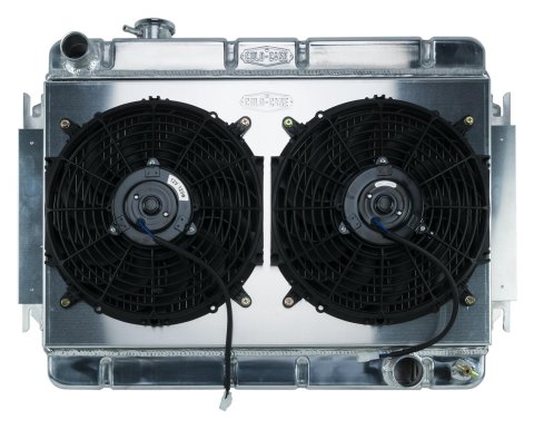 Cold Case Performance Aluminum Radiator Modules for 1966-1967 CHEVELLE, EL CAMINO - CHE542K Radiator, Performance, Module, Aluminum, Polished, Downflow, 2 Row, Dual 12 in. Fans, Chevy, Kit