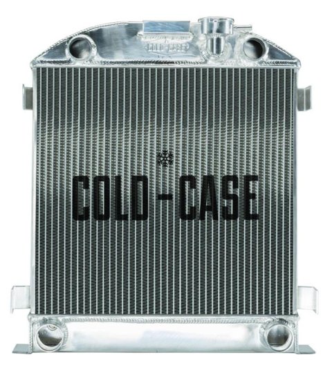 Cold Case Performance Aluminum Radiators for 1932 MODEL B - STF907A Radiator, Performance, Aluminum, Polished, Downflow, 2 Row, Transmission Cooler, Ford Lowboy, Ford Flathead, Each