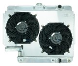 Cold Case Performance Aluminum Radiator Modules for 1961-1965 IMPALA - CHI565A-5K Radiator, Performance, Module, Aluminum, Polished, Downflow, 2 Row, Transmission Cooler, Dual 12 in. Fans, Chevy, 500 Steering Box, Kit thumbnail 1