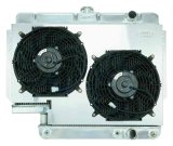 Cold Case Performance Aluminum Radiator Modules for 1961-1965 IMPALA - CHI565A-5K Radiator, Performance, Module, Aluminum, Polished, Downflow, 2 Row, Transmission Cooler, Dual 12 in. Fans, Chevy, 500 Steering Box, Kit thumbnail 2