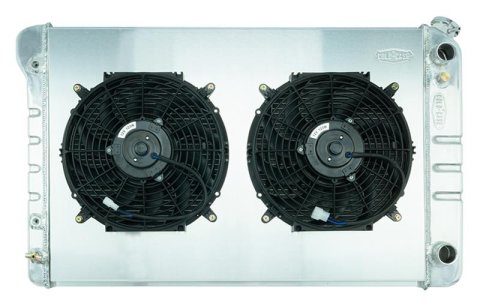 Cold Case Performance Aluminum Radiator Modules GMT556A21LSK Radiator, Performance, Module, Aluminum, Polished, Crossflow, 2 Row, Dual 12 in. Fans, Chevy, GMC, LS Swap, Kit