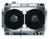 Cold Case Performance Aluminum Radiator Modules for 1966-1967 CHEVELLE, EL CAMINO - CHE542AK Radiator, Performance, Module, Aluminum, Polished, Downflow, 2 Row, Transmission Cooler, Dual 12 in. Fans, Chevy, Kit thumbnail 1