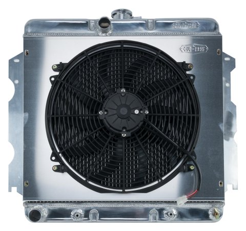 Cold Case Performance Aluminum Radiator Modules MOP751AK Radiator, Performance, Module, Aluminum, Polished, Downflow, 2 Row, Transmission Cooler, Single 16 in. Fan, Dodge, Plymouth, Small Block, Kit