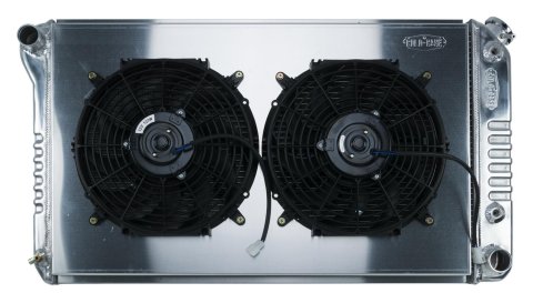 Cold Case Performance Aluminum Radiator Modules GMA42ASK Radiator, Exact-Fit Module, Aluminum, Polished, Crossflow, 2 Row, Transmission Cooler, Dual 14 in. Fans, Kit