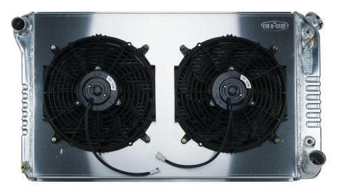 Cold Case Performance Aluminum Radiator Modules GMT558AK Radiator, Performance, Module, Aluminum, Polished, Crossflow, 2 Row, Transmission Cooler, Dual 12 in. Fans, Chevy, GMC, Kit