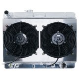 Cold Case Performance Aluminum Radiator Modules for 1966-1967 GTO, LEMANS, TEMPEST - GPG38ASK Radiator, Performance, Module, Aluminum, Polished, Downflow, 2 Row, Transmission Cooler, Dual 12 in. Fans, Heavy Duty, Pontiac, Kit thumbnail 2