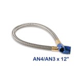 NOS Stainless Steel Braided Hoses 15340NOS Hose, Steel, -4 AN Female End, Blue, -3 AN Female End, Blue, 12 in. Length, Each thumbnail 1