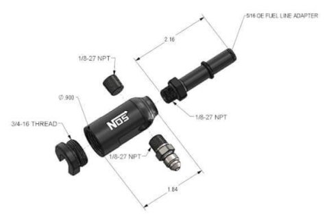 NOS Late Model Billet Fuel Line Adapters 17003NOS Adapter, Aluminum, Black Anodized, Rail, 5/16 in. Tube, 1/8 in. Ports, Each thumbnail 3