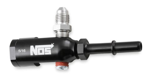 NOS Late Model Billet Fuel Line Adapters 17003NOS Adapter, Aluminum, Black Anodized, Rail, 5/16 in. Tube, 1/8 in. Ports, Each thumbnail 5