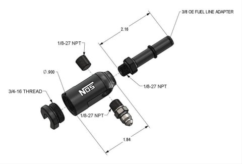 NOS Late Model Billet Fuel Line Adapters 17002NOS Adapter, Aluminum, Black Anodized, Rail, 3/8 in. Tube, 1/8 in. Ports, Each thumbnail 7