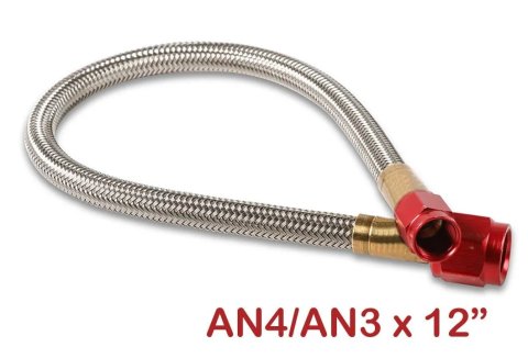 NOS Stainless Steel Braided Hoses 15341NOS Hose, Steel, -4 AN Female End, Red, -3 AN Female End, Red, 12 in. Length, Each thumbnail 3