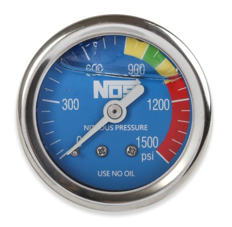 NOS Nitrous Pressure Gauges 15918NOS Gauge, Pressure, 0-1,500 psi, 1 1/2 in., Analog, Mechanical, Liquid Filled, Blue Face, Each thumbnail 2