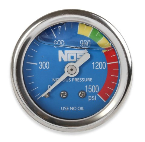 NOS Nitrous Pressure Gauges 15918NOS Gauge, Pressure, 0-1,500 psi, 1 1/2 in., Analog, Mechanical, Liquid Filled, Blue Face, Each thumbnail 4