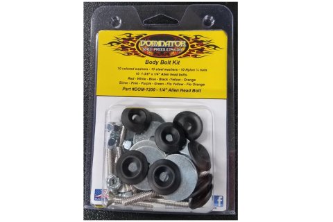 Dominator Body Bolts DOM-1200-A-BK Bolt Hardware Kit, Steel, Natural, 1/4 in. -20, Allen Head, Black Washer, Set of 10 thumbnail 1
