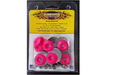 Dominator Body Bolts DOM-1200-A-PK Bolt Hardware Kit, Steel, Natural, 1/4 in. -20, Allen Head, Pink Washer, Set of 10 thumbnail 1