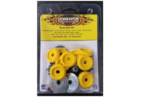 Dominator Body Bolts DOM-1200-B-YE Bolt Hardware Kit, Steel, Natural, 1/4 in. -20, Hex Head, Yellow Washer, Set of 10