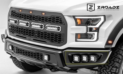 ZROADZ Bumper Accessories Z325652-KIT 2017 Ford F150 Raptor Front Fog Lamp Mount KIT With Protective LED Light Shroud- Includes (6) 3" LED Cube Lights, Universal Wire thumbnail 1