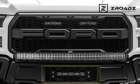 ZROADZ - Grilles and Grille Inserts for 2017-2020 F-150 Z415661-KIT 2017 Ford Raptor OEM Lower LED Light Bar Mounts (Black) Includes (1) 10" Slim Single Row LED Light Bar Wire Harness- Install thumbnail 1
