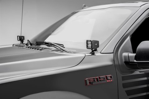ZROADZ Hood Hinge LED Pod Light Brackets for 2018-2021 F-150 - Z365711 Mount Brackets, Brackets, Mounts 3 in. Pads, Steel, Black, Ford, Pair thumbnail 1
